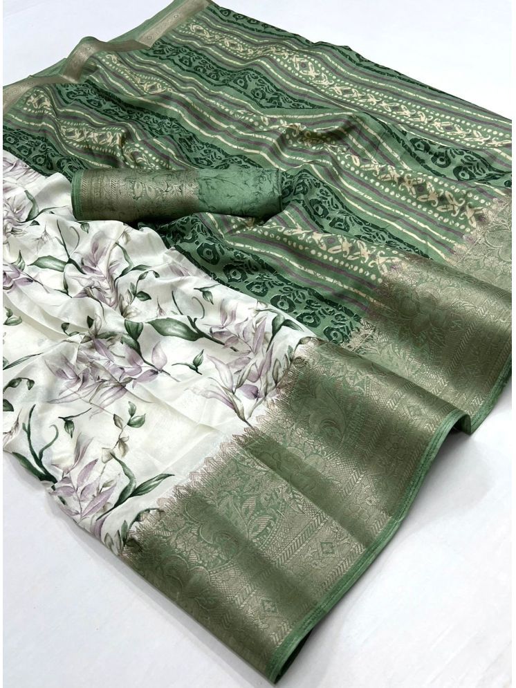     			Bhuwal Fashion Art Silk Printed Saree With Blouse Piece - Green ( Pack of 1 )