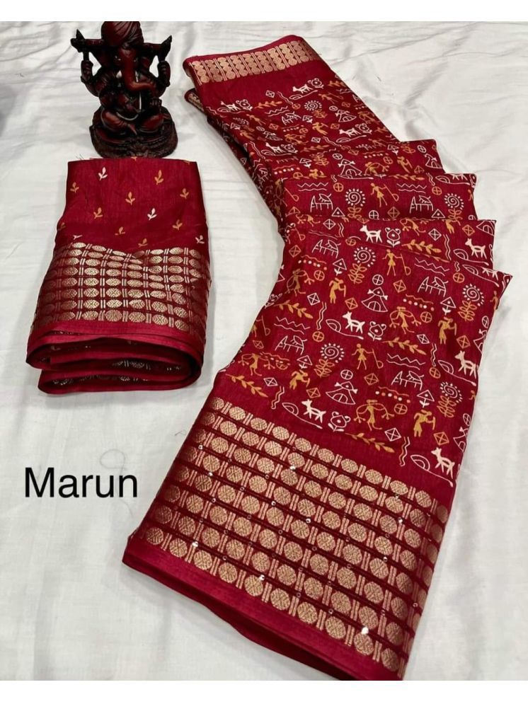     			Bhuwal Fashion Art Silk Printed Saree With Blouse Piece - Maroon ( Pack of 1 )