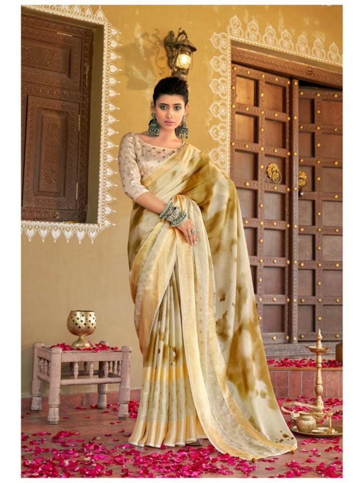     			Bhuwal Fashion Chiffon Striped Saree With Blouse Piece - Beige ( Pack of 1 )