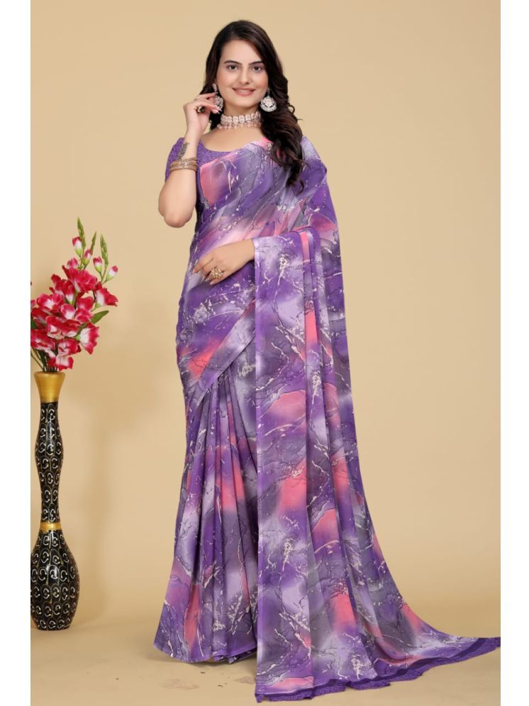     			Bhuwal Fashion Georgette Printed Saree With Blouse Piece - Purple ( Pack of 1 )