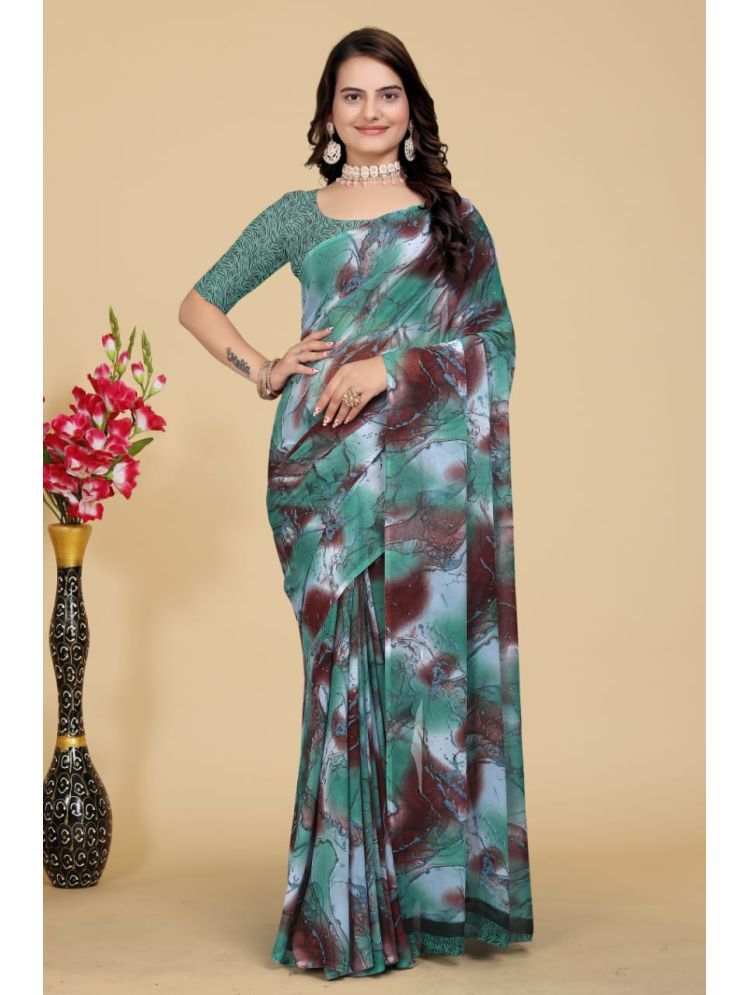     			Bhuwal Fashion Georgette Printed Saree With Blouse Piece - Turquoise ( Pack of 1 )