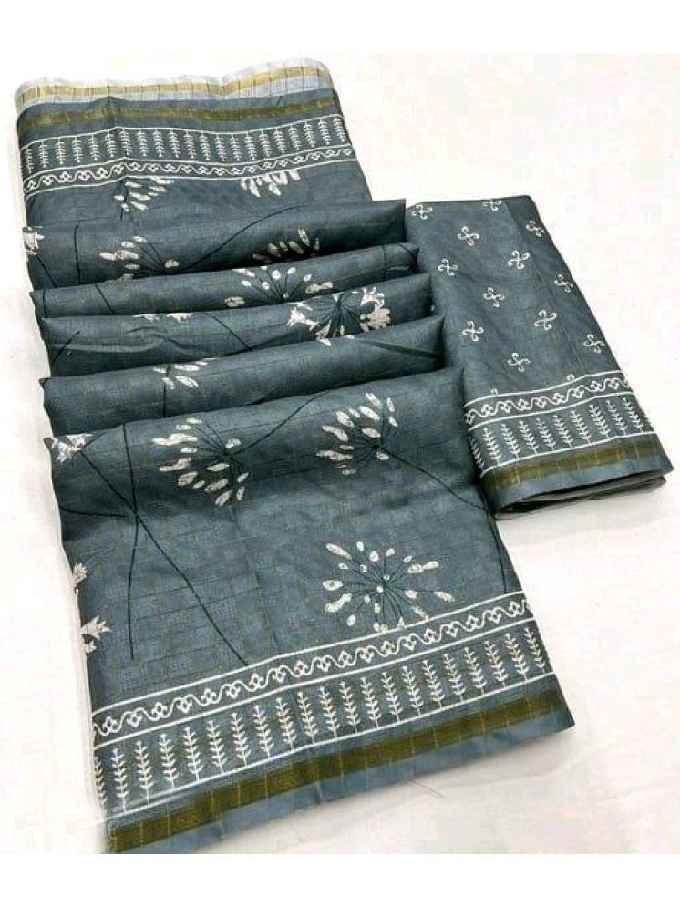     			Bhuwal Fashion Jute Printed Saree With Blouse Piece - Grey ( Pack of 1 )