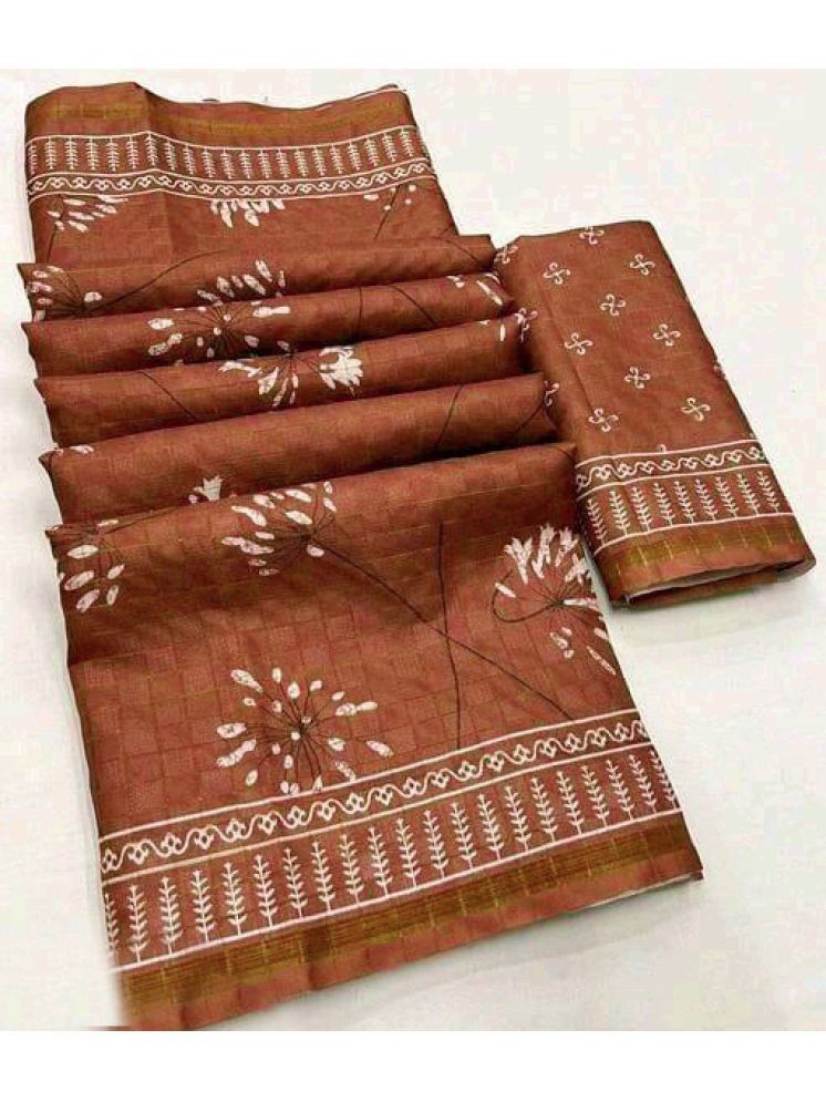     			Bhuwal Fashion Jute Printed Saree With Blouse Piece - Brown ( Pack of 1 )