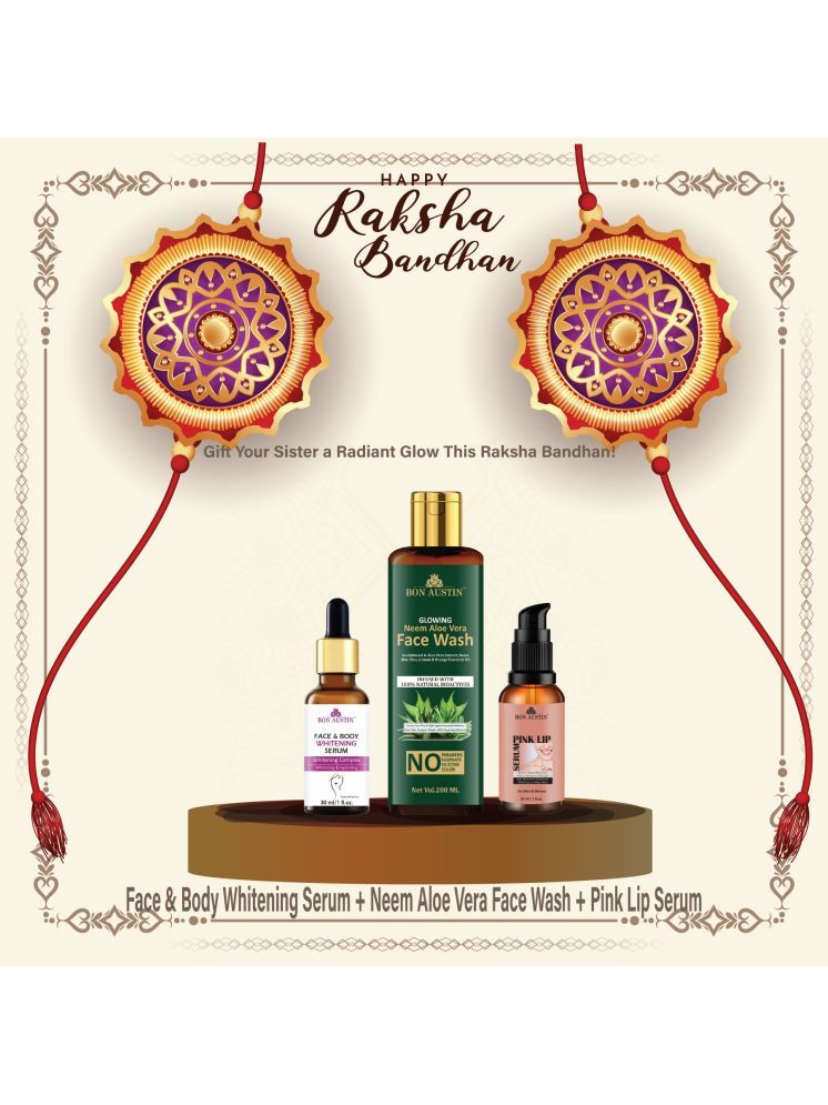     			Bon Austin Face and Body Whitening Serum 30ml, Glowing  Neem & Aloevera Face wash 200ml & Pink Lip Serum 30ml - Set of 3 Items