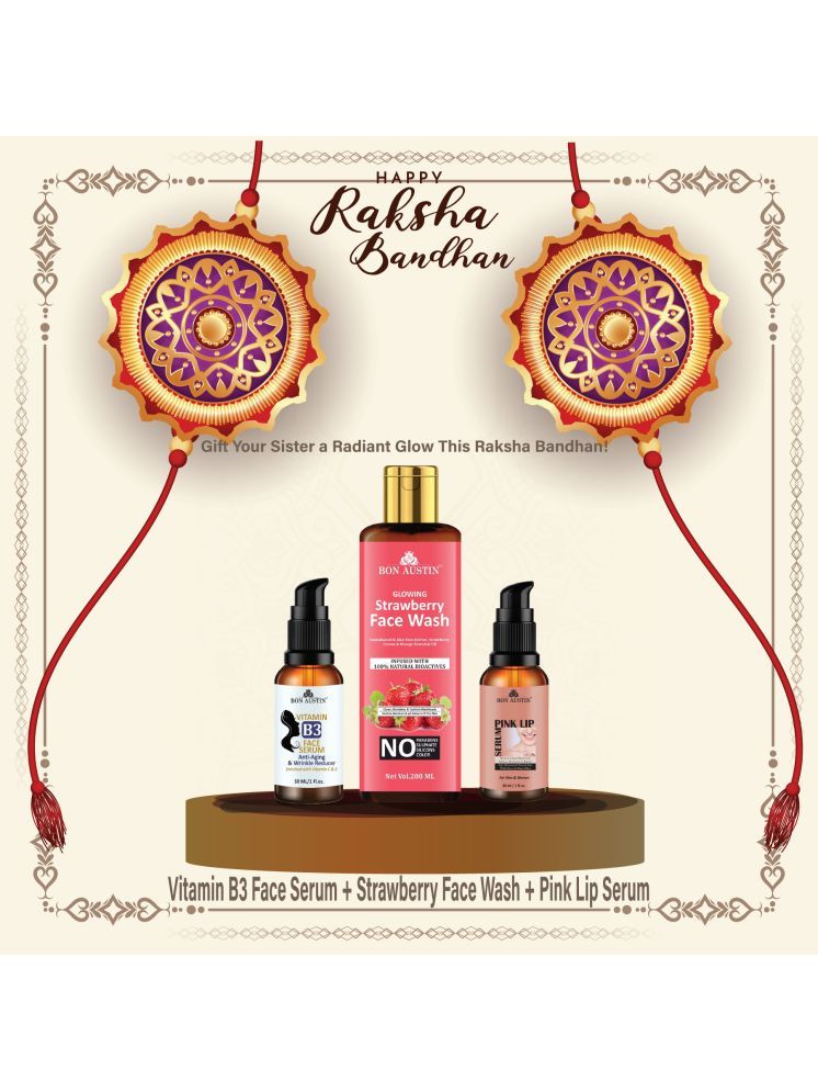     			Bon Austin Vitamin B3 Facial Serum 30ml, Glowing  Strawberry Face wash 200ml & Pink Lip Serum 30ml - Set of 3 Items