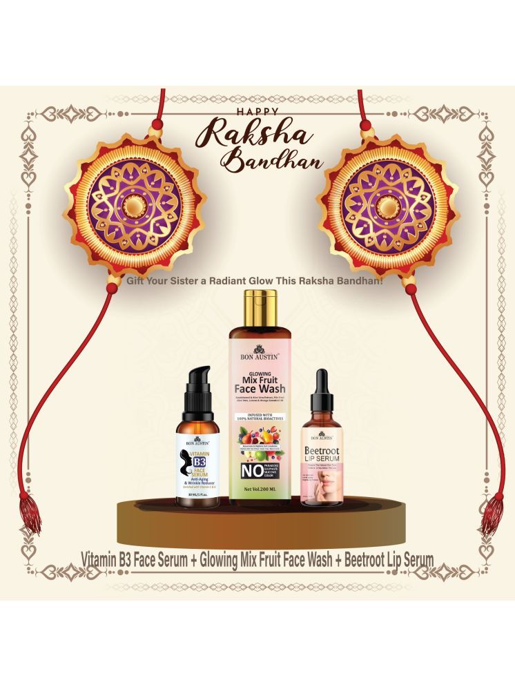     			Bon Austin Vitamin B3 Facial Serum 30ml, Glowing Mix fruit Face wash 200ml & Beetroot Lip Serum 30ml - Set of 3 Items