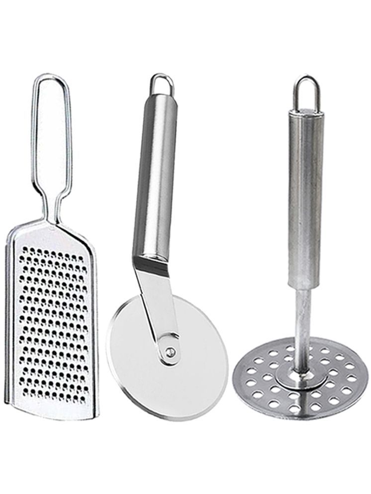     			Combos Silver Stainless Steel Grater+Pizza Cutter+Masher ( Set of 3 )