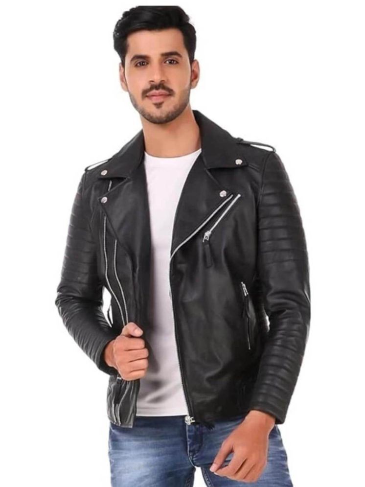     			DCENT KRAFT PU Leather Men's Biker Jacket - Black ( Pack of 1 )