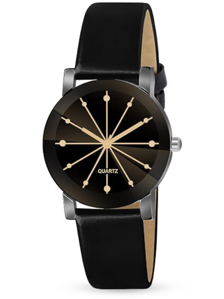     			DECLASSE Black Leather Analog Womens Watch