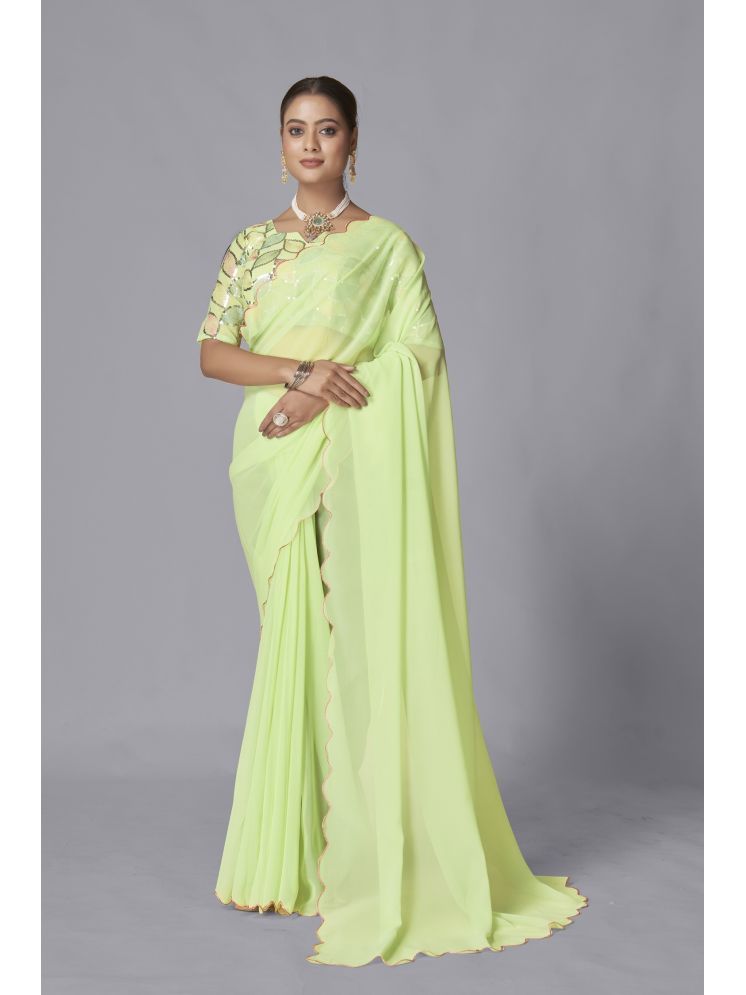     			JULEE Georgette Solid Saree With Blouse Piece - Lime Green ( Pack of 1 )