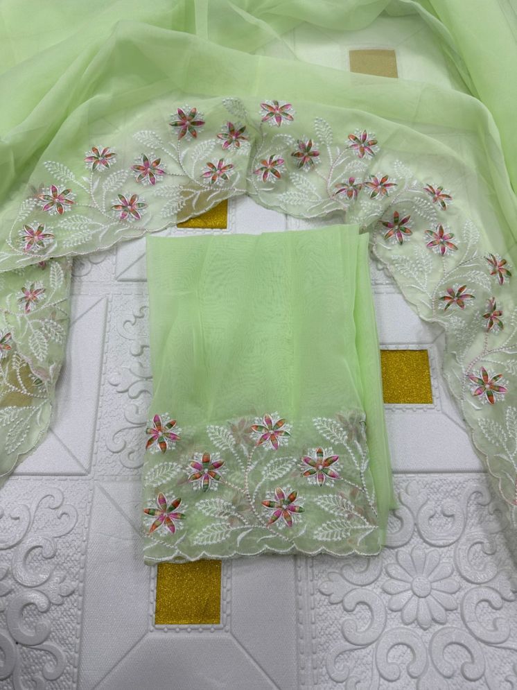     			JULEE Organza Embroidered Saree With Blouse Piece - LightGreen ( Pack of 1 )