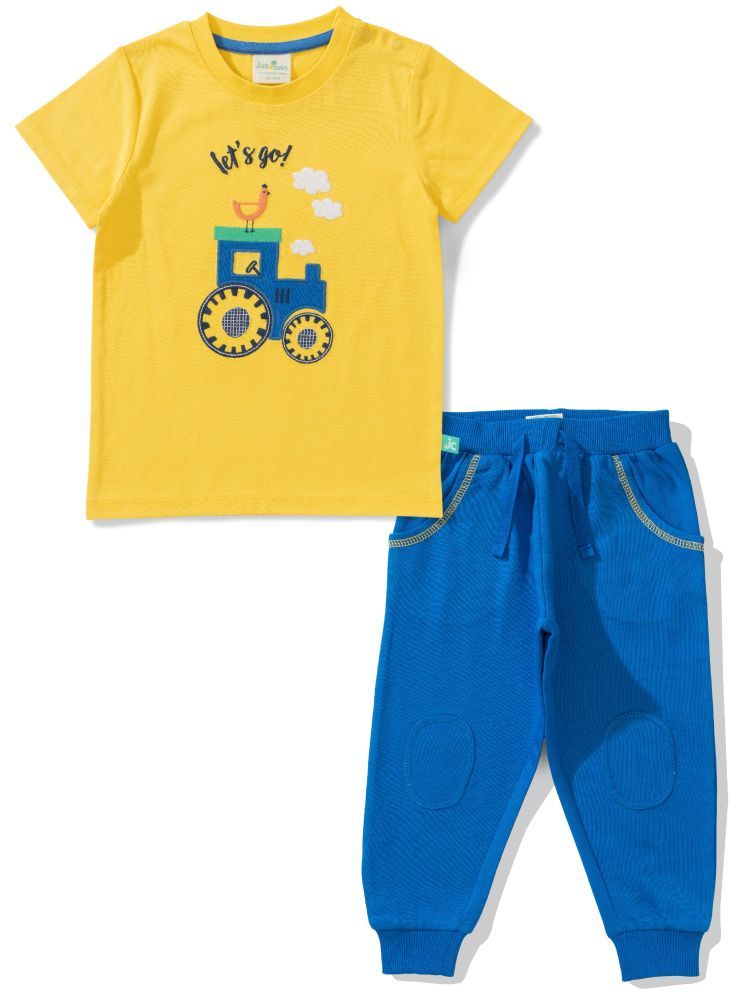     			Juscubs Yellow Cotton Boys T-Shirt & Trackpants ( Pack of 1 )