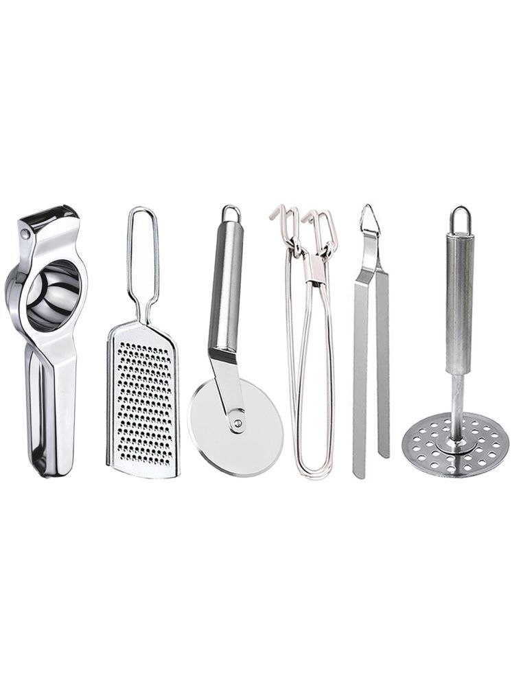     			OC9 Silver Stainless Steel Lemon+Grater+Pizza+Pakkad+Chimta+Masher ( Set of 6 )