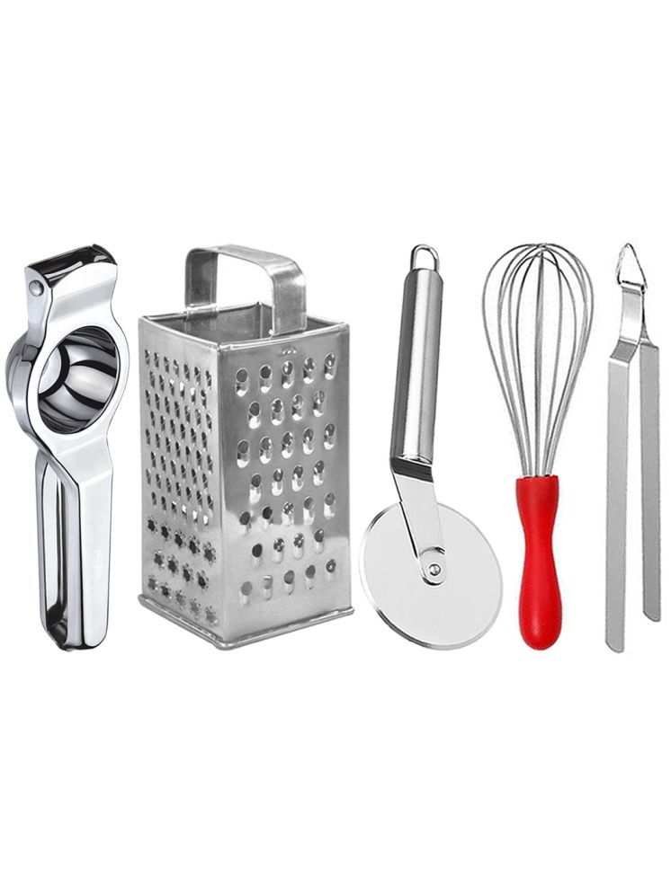     			OC9 Silver Stainless Steel Lemon+Grater+Pizza+Whisk+Chimta ( Set of 5 )