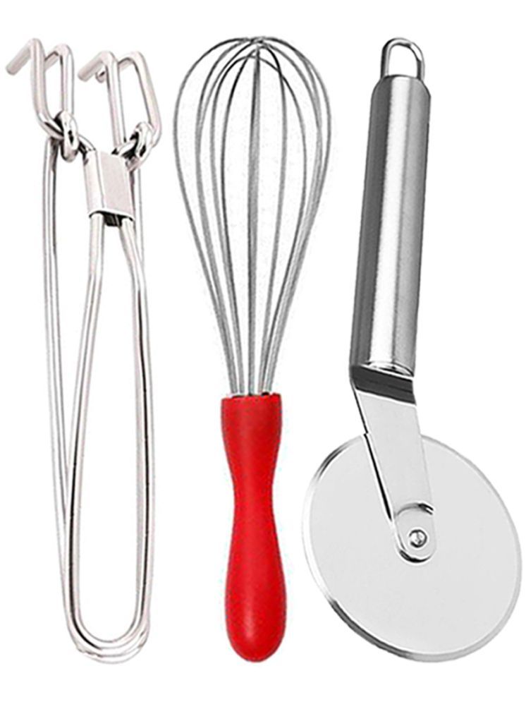     			OC9 Silver Stainless Steel Pakkad+Whisk+Pizza Cutter ( Set of 3 )