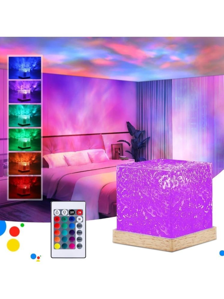     			Ocean Wave Projector Lamp 3D Water Wave Effect Romantic LED Night Light Remote C Multicolor Night Lamp ( Pack of 1 )