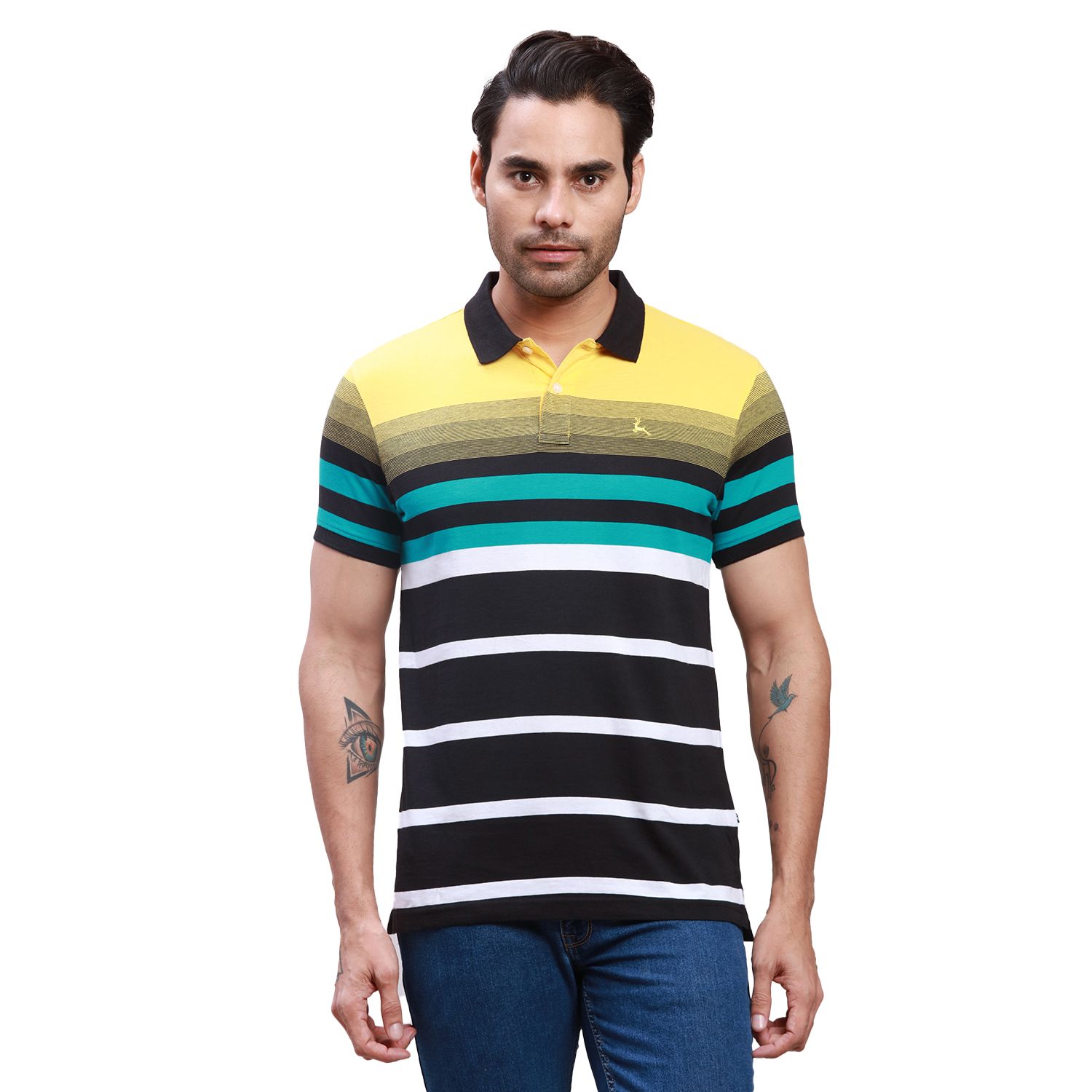     			Parx Cotton Regular Fit Striped Half Sleeves Men's Polo T Shirt - Black ( Pack of 1 )