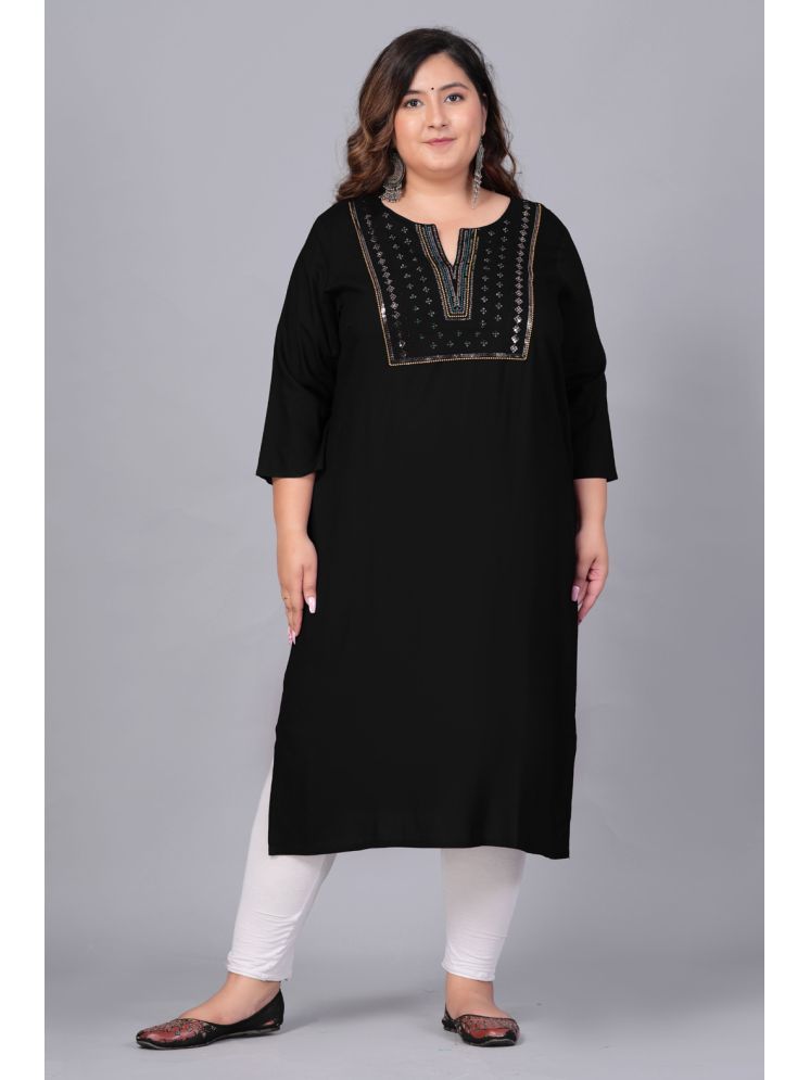     			Preksha Rayon Embellished Straight Women's Kurti - Black ( Pack of 1 )