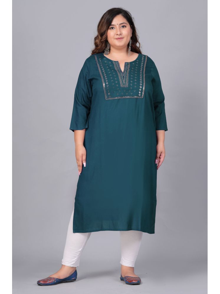     			Preksha Rayon Embellished Straight Women's Kurti - Blue ( Pack of 1 )