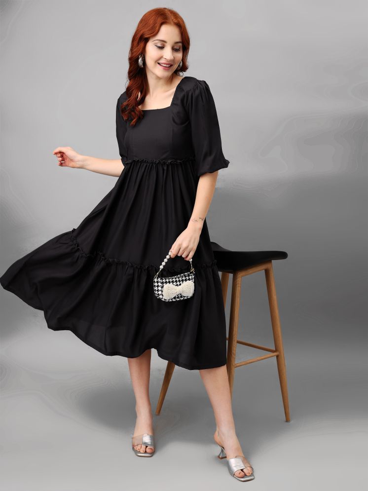     			RAIYANI FASHION Polyester Solid Midi Women's Fit & Flare Dress - Black ( Pack of 1 )