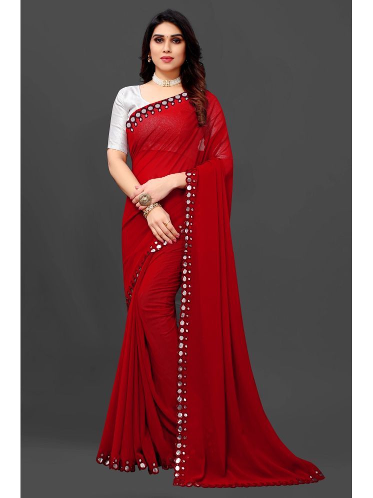     			RIDDHI SHIVAY FAB Georgette Embroidered Saree With Blouse Piece - Red ( Pack of 1 )