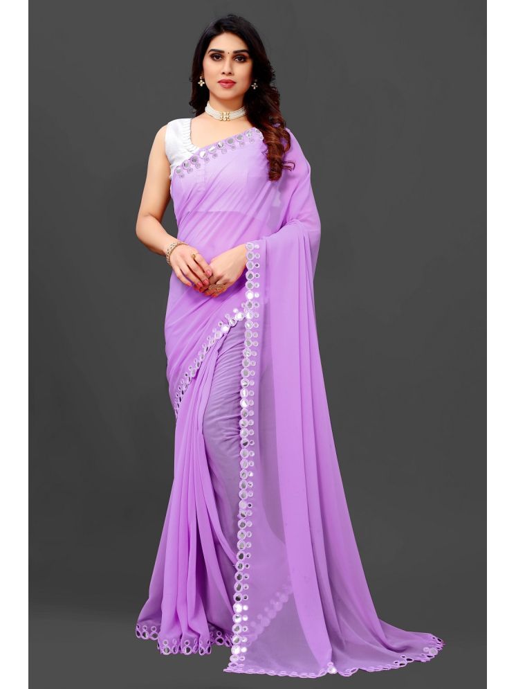     			RIDDHI SHIVAY FAB Georgette Embroidered Saree With Blouse Piece - Purple ( Pack of 1 )