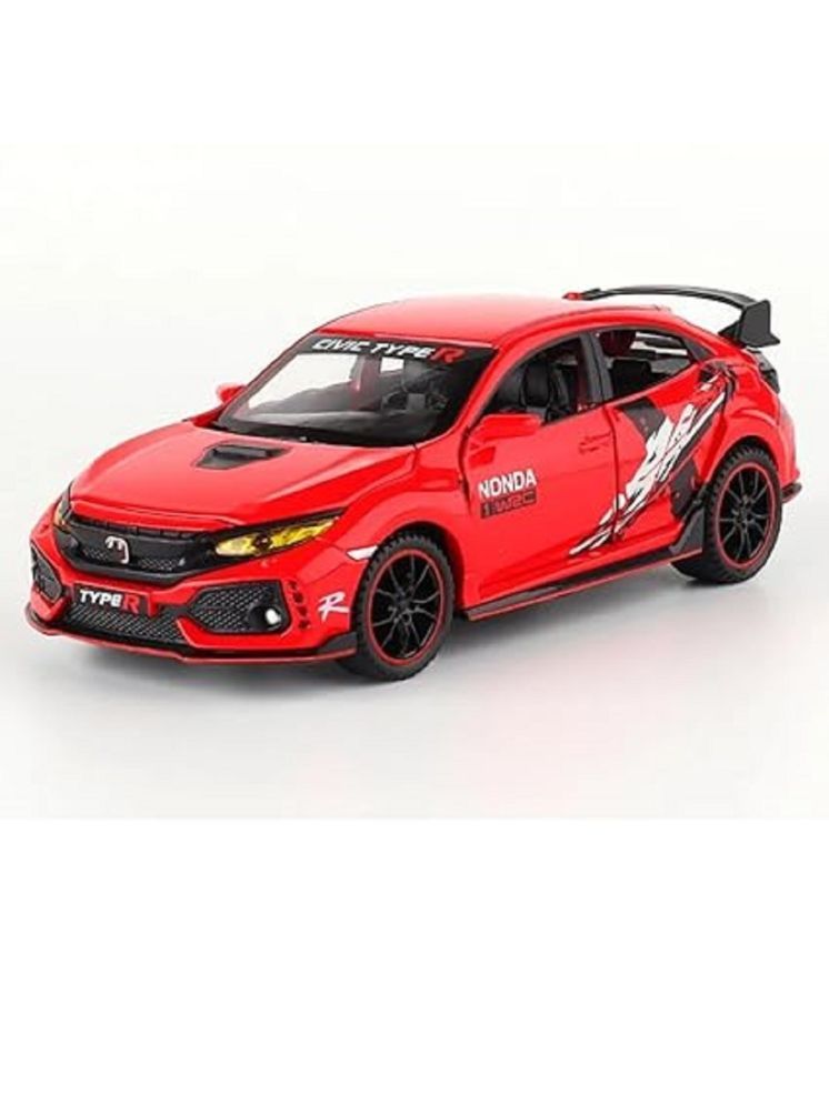     			SOFLITA Die Cast Metal Toy Car 1:32 Civic Type R Diecast Metal Car Scale Model Car Light Sound Pullback Openable Door Car For Kids, Multi Color