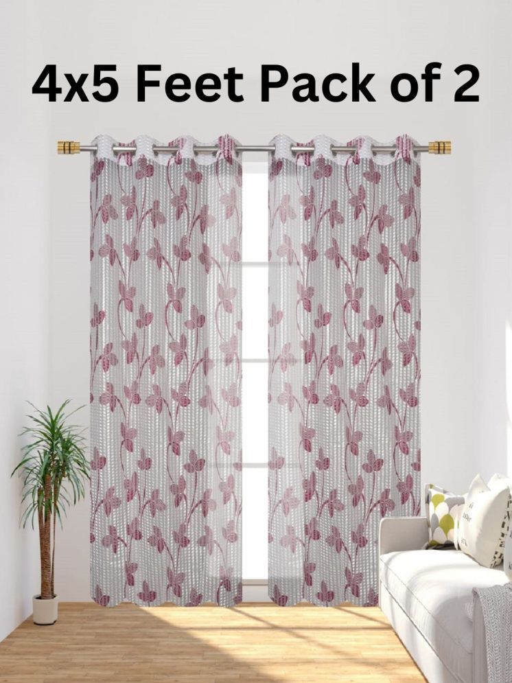     			SWIZIER Nature Sheer Eyelet Curtain 5 ft ( Pack of 2 ) - Wine