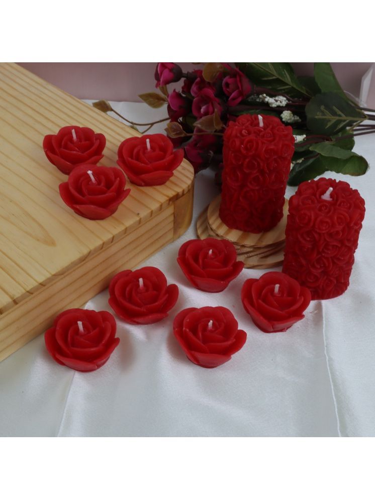     			Shraddha Creation Red Floral Pillar Candle 7 cm ( Pack of 10 )