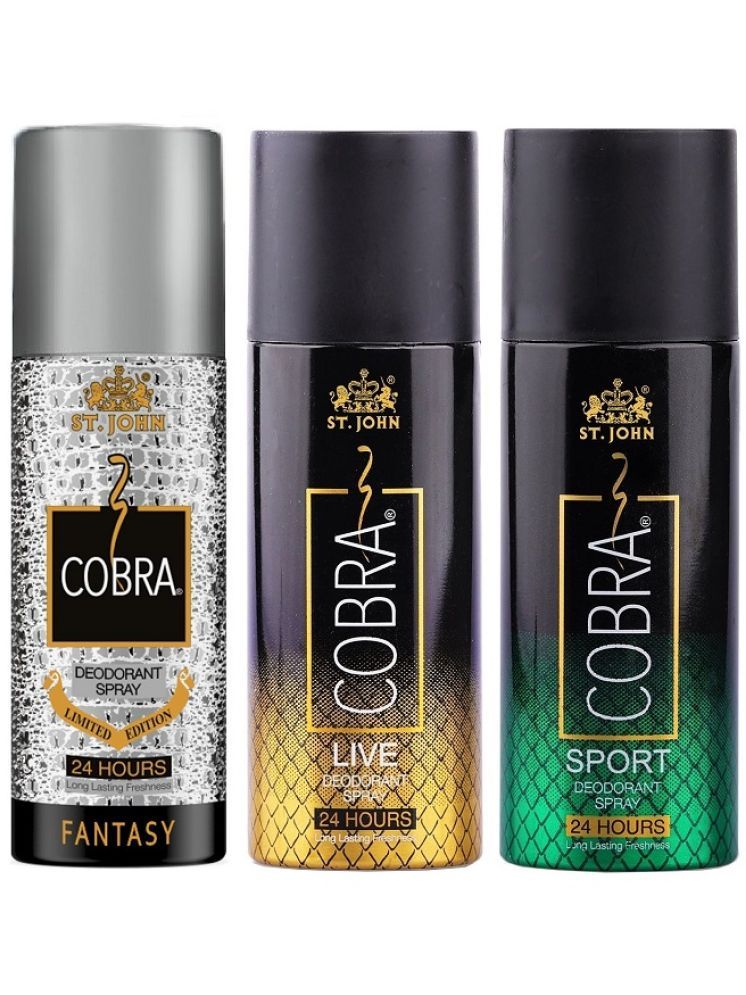     			St. John Cobra Fantasy ,Live & Sports 150ml Each Deodorant Spray for Men 150 ml ( Pack of 3 )