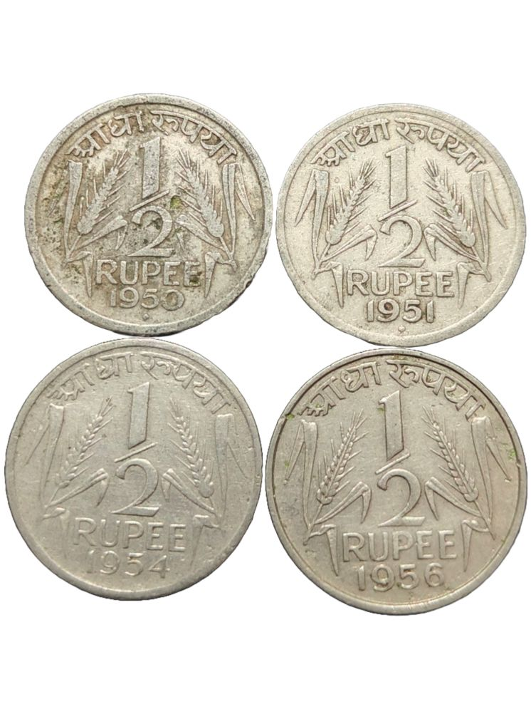     			Very Rare 1/2 Rupee 1950-51-54-56 Nickel 4 Coins