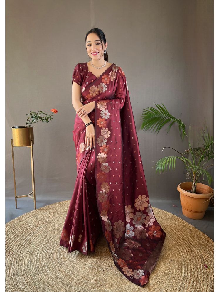     			fab woven Art Silk Woven Saree With Blouse Piece - Maroon ( Pack of 1 )