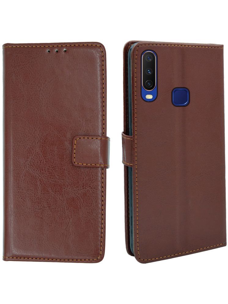     			flip flow Brown Flip Cover Artificial Leather Compatible For Vivo Y12 ( Pack of 1 )