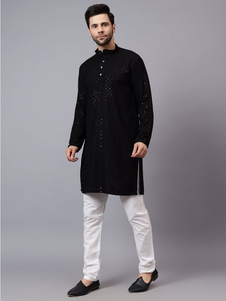     			FIREFISH Black Sequin Regular Fit Men's Kurta Pyjama Set ( Pack of 1 )