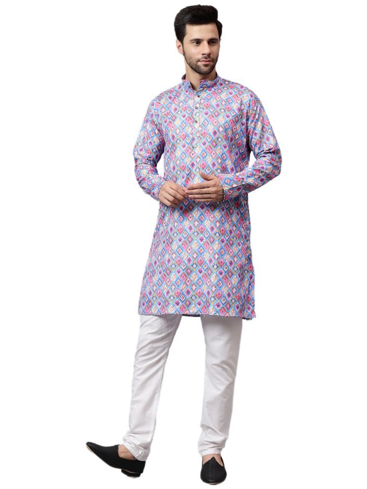     			FIREFISH Sky Blue Rayon Regular Fit Men's Kurta Pyjama Set ( Pack of 1 )