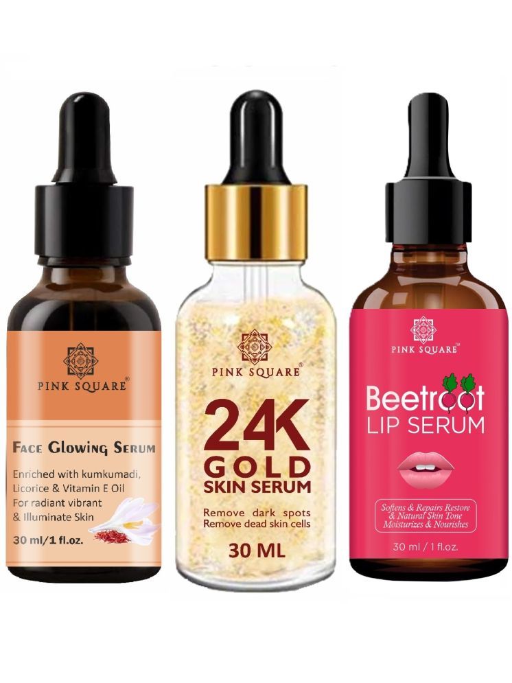     			Face Glowing Skin Serum, 24K Gold Facial Serum & Beetroot Lip Serum for Soft and Pink Lips (Each,30ml) Combo of 3