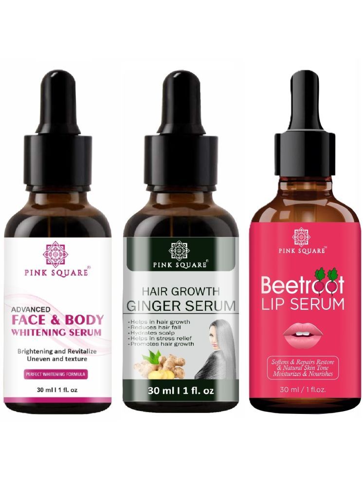     			Face and Body Whitening Serum, Hair Growth Ginger Serum & Beetroot Lip Serum for Soft Lips (Each,30ml) Combo of 3