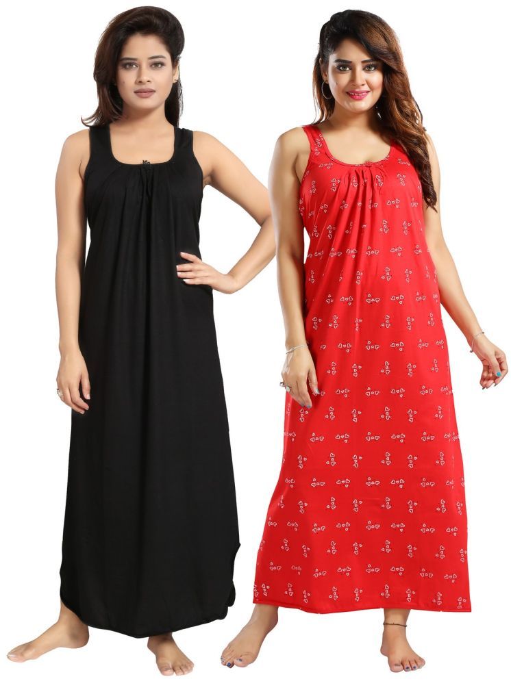     			INNER BEATS Multicolor Cotton Blend Women's Nightwear Night Dress ( Pack of 2 )