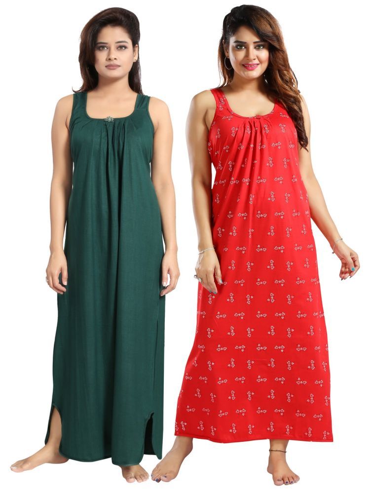     			INNER BEATS Multicolor Cotton Blend Women's Nightwear Night Dress ( Pack of 2 )