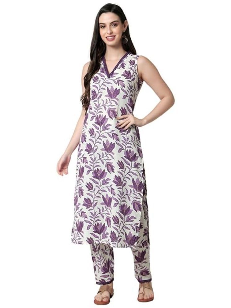     			Mens Fashion Cotton Self Design Double Layered Women's Kurti with Dupatta - Purple ( Pack of 1 )