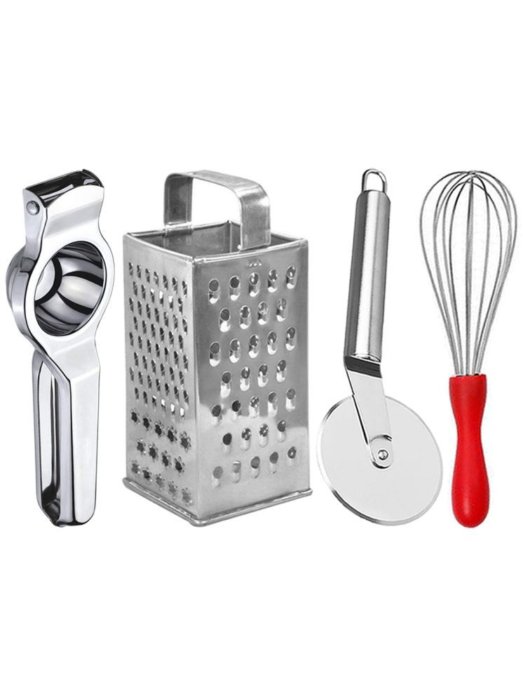     			OC9 Silver Stainless Steel Lemon+Grater+Whisk+Pizza ( Set of 4 )