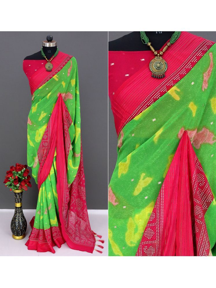     			Rekha Maniyar Chiffon Printed Saree With Blouse Piece - Green ( Pack of 1 )