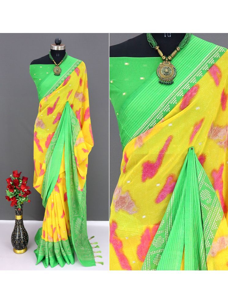     			Rekha Maniyar Chiffon Printed Saree With Blouse Piece - Yellow ( Pack of 1 )