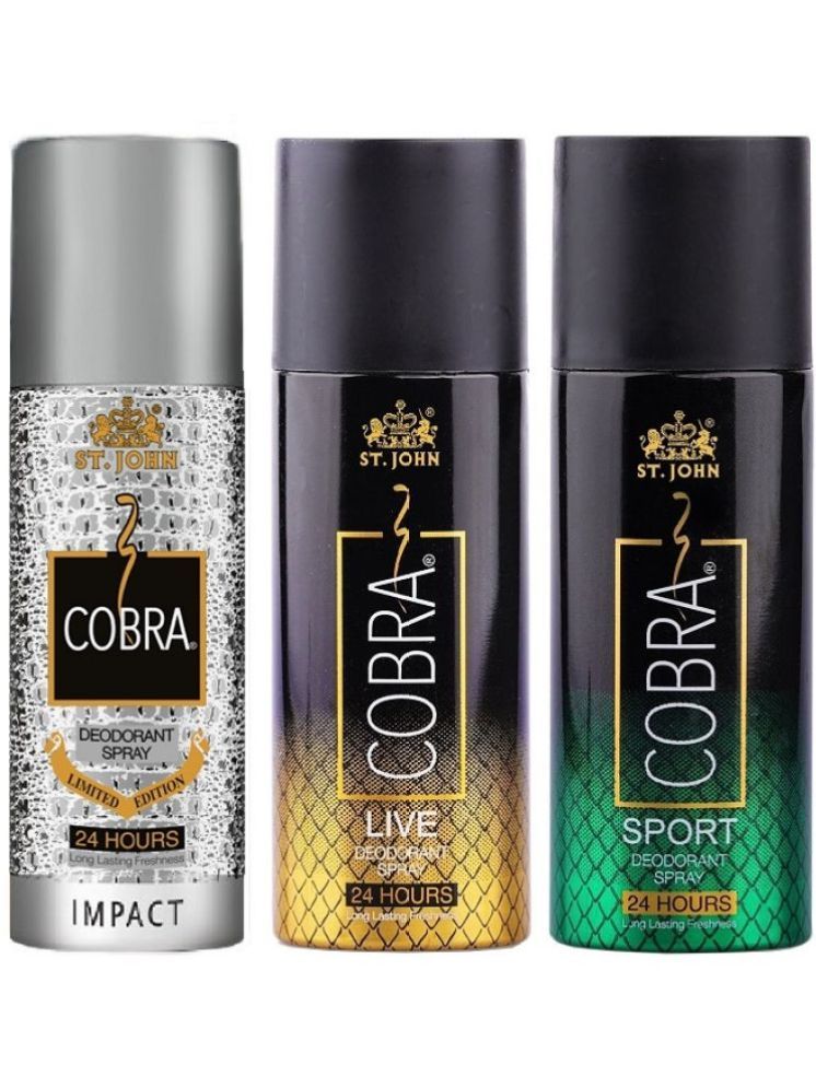     			St. John Cobra Impact ,Live & Sports 150ml Each Deodorant Spray for Men 150 ml ( Pack of 3 )