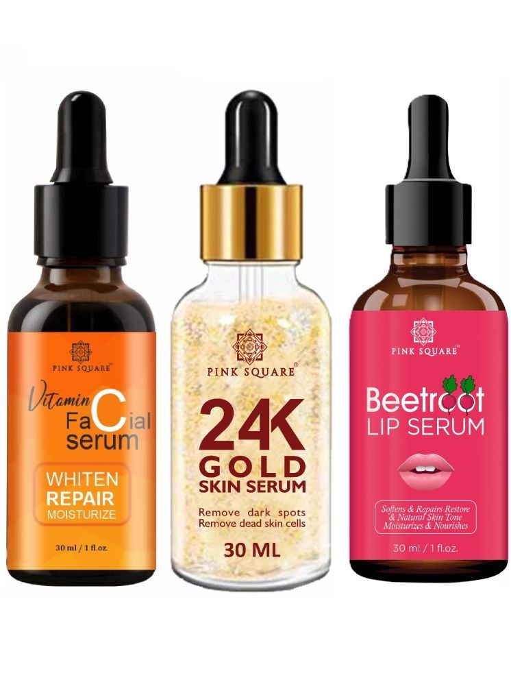     			Vitamin C Facial Serum, 24K Gold Facial Serum & Beetroot Lip Serum for Soft and Pink Lips (Each,30ml) Combo of 3