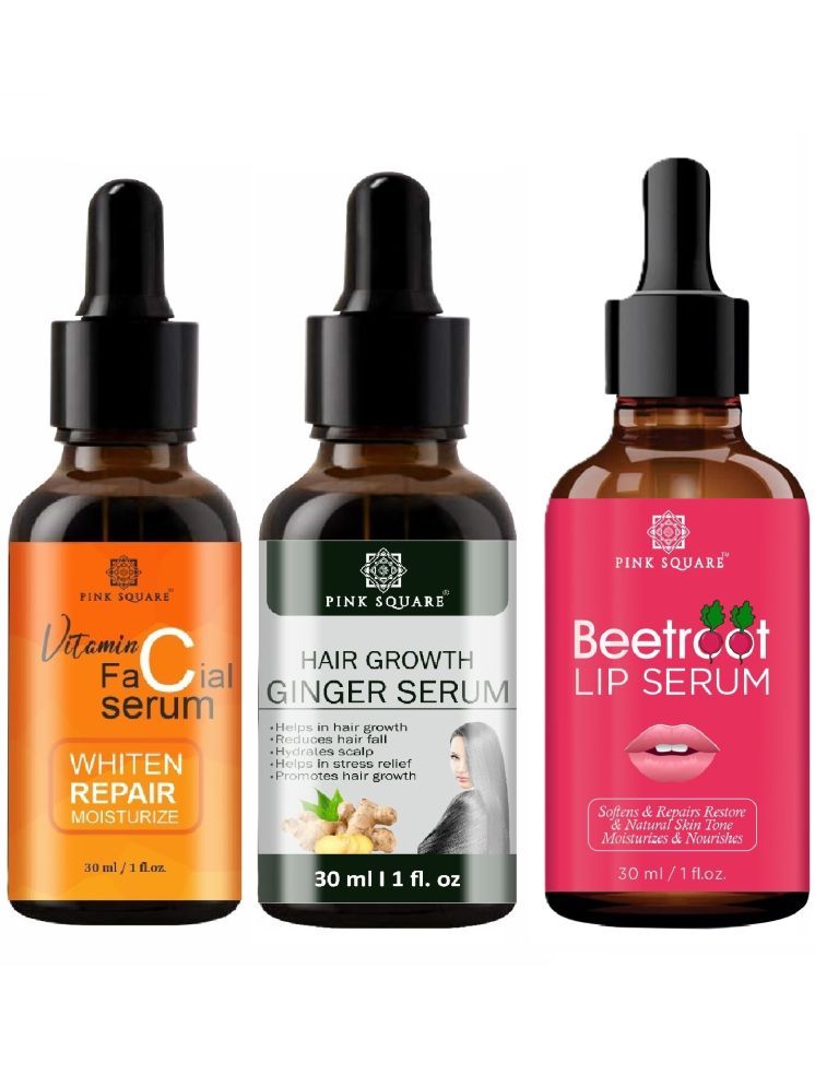     			Vitamin C Facial Serum, Hair Growth Ginger Serum & Beetroot Lip Serum for Soft Lips (Each,30ml) Combo of 3