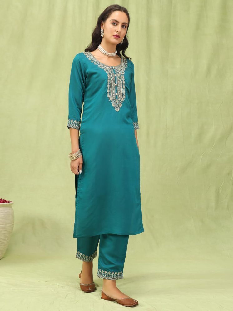     			VredeVogel Viscose Embroidered Kurti With Pants Women's Stitched Salwar Suit - Green ( Pack of 1 )