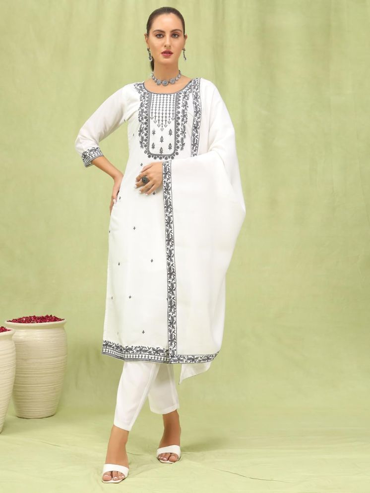     			VredeVogel Viscose Embroidered Kurti With Pants Women's Stitched Salwar Suit - White ( Pack of 1 )