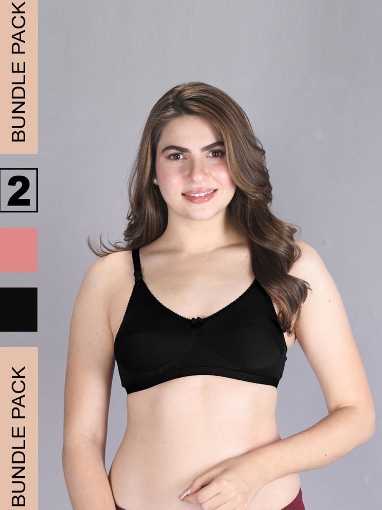     			lux venus Pack of 2 Cotton Non Padded Women's Everyday Bra ( Black ) VEN_BRA162_BLK_PCH_2PC