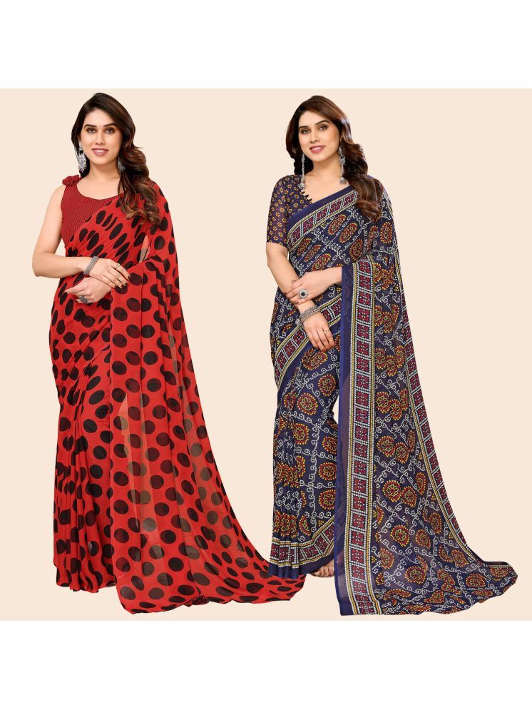     			ANAND SAREES Georgette Printed Saree With Blouse Piece - Multicolour ( Pack of 2 )